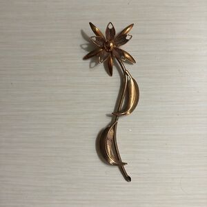 Vintage Large Copper Tone Floral Flower Stem Brooch Pin
